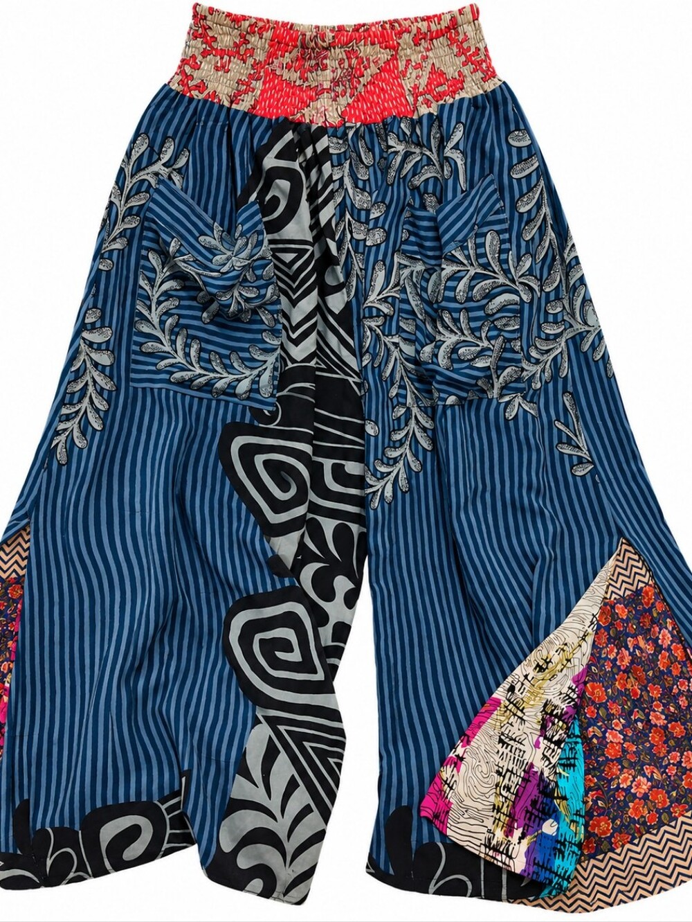 Kantha Bae Duality Side Slit Wide Leg Silk Crepe Pants